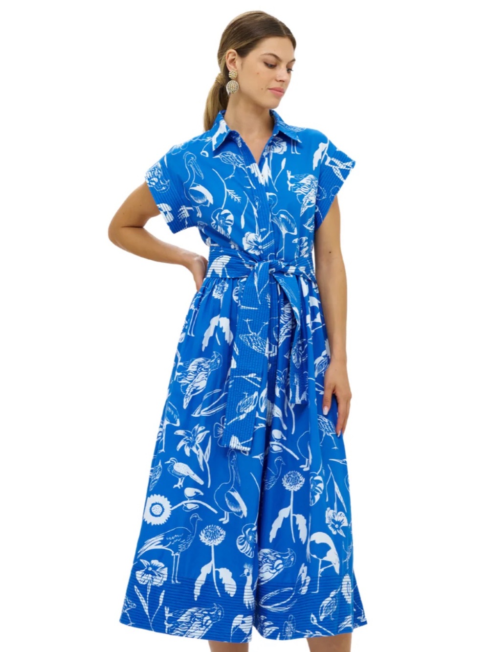 Oliphant Blue Audubon Belted Shirt Dress M - Picture 3 of 12